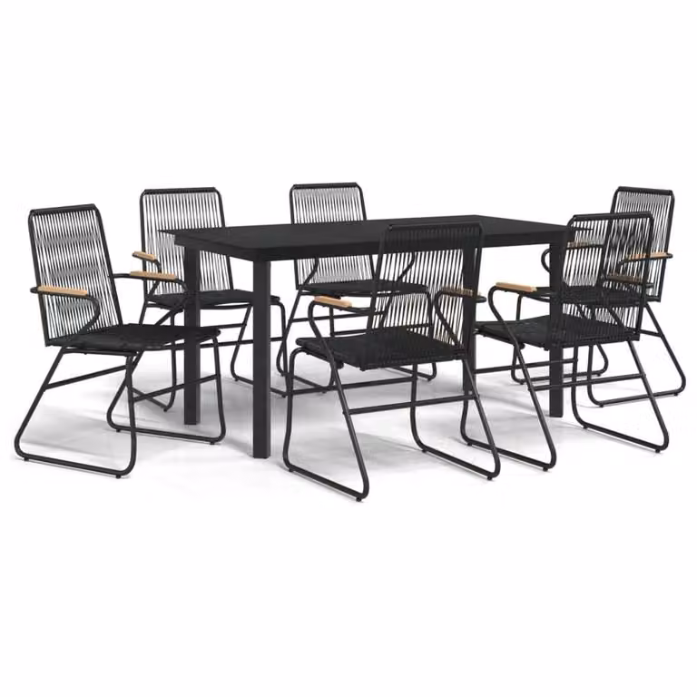 Berkfield Home 7 Piece Modern Black PVC Rattan Garden Dining Set