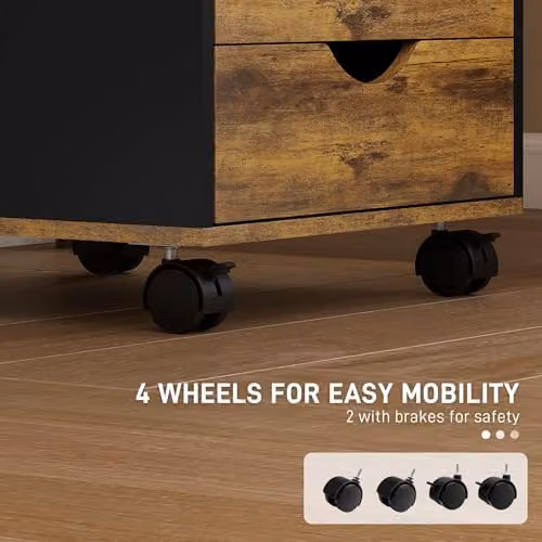 HOMCOM Rolling Vertical Filing Cabinet with Castors in Rustic Brown – 5