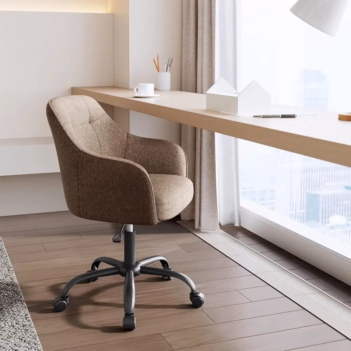 SONGMICS Swivel Home Office Task Chair with Armrests and Adjustable Height in Brown – 2