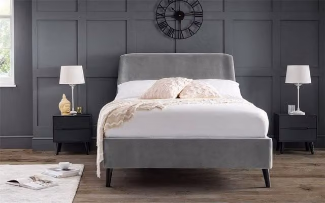 Ashfield Grey Velvet Premium Curved Upholstered Bed Frame - King Size 180 x 200 cm