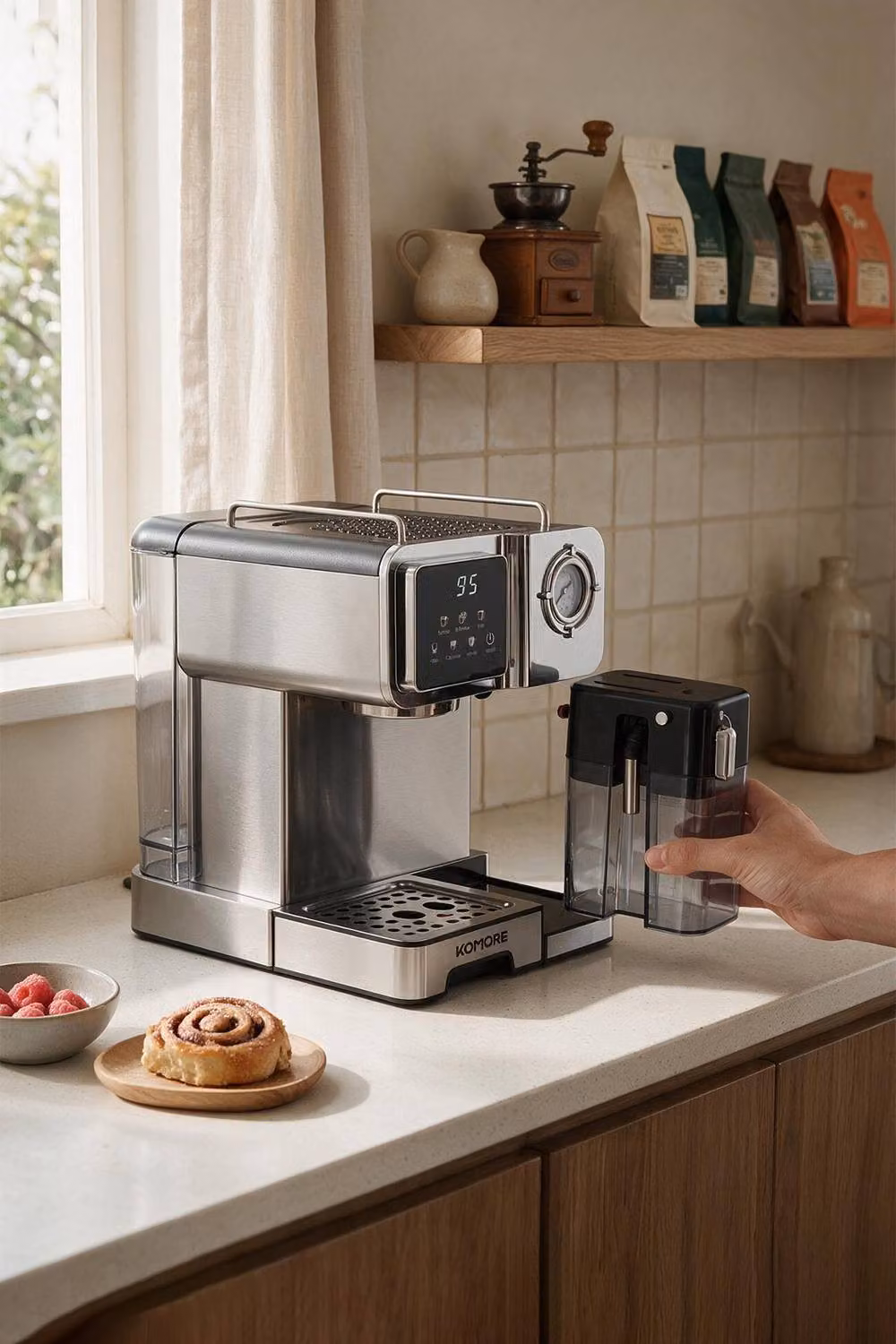 ExtraStar 1350W Semi-Auto Espresso Machine with 20 Bar Pressure, Manometer and 1.6L Water Tank, Black – 3