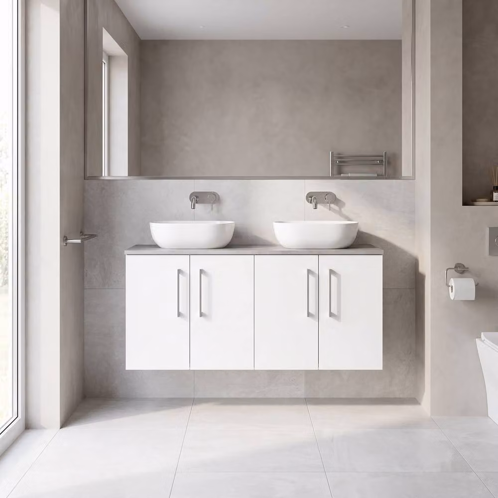 Balterley Modern Gloss White 4 Door Wall Hung Bathroom Unit with Laminate Worktop, Width: 120 cm – 2