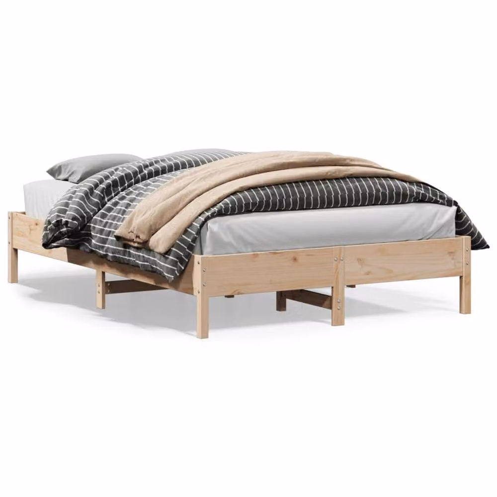 Berkfield Home Beautiful Bed Frame in Natural Solid Wood Pine, W/D/H: 140 x 200 x 36.5 cm – 2