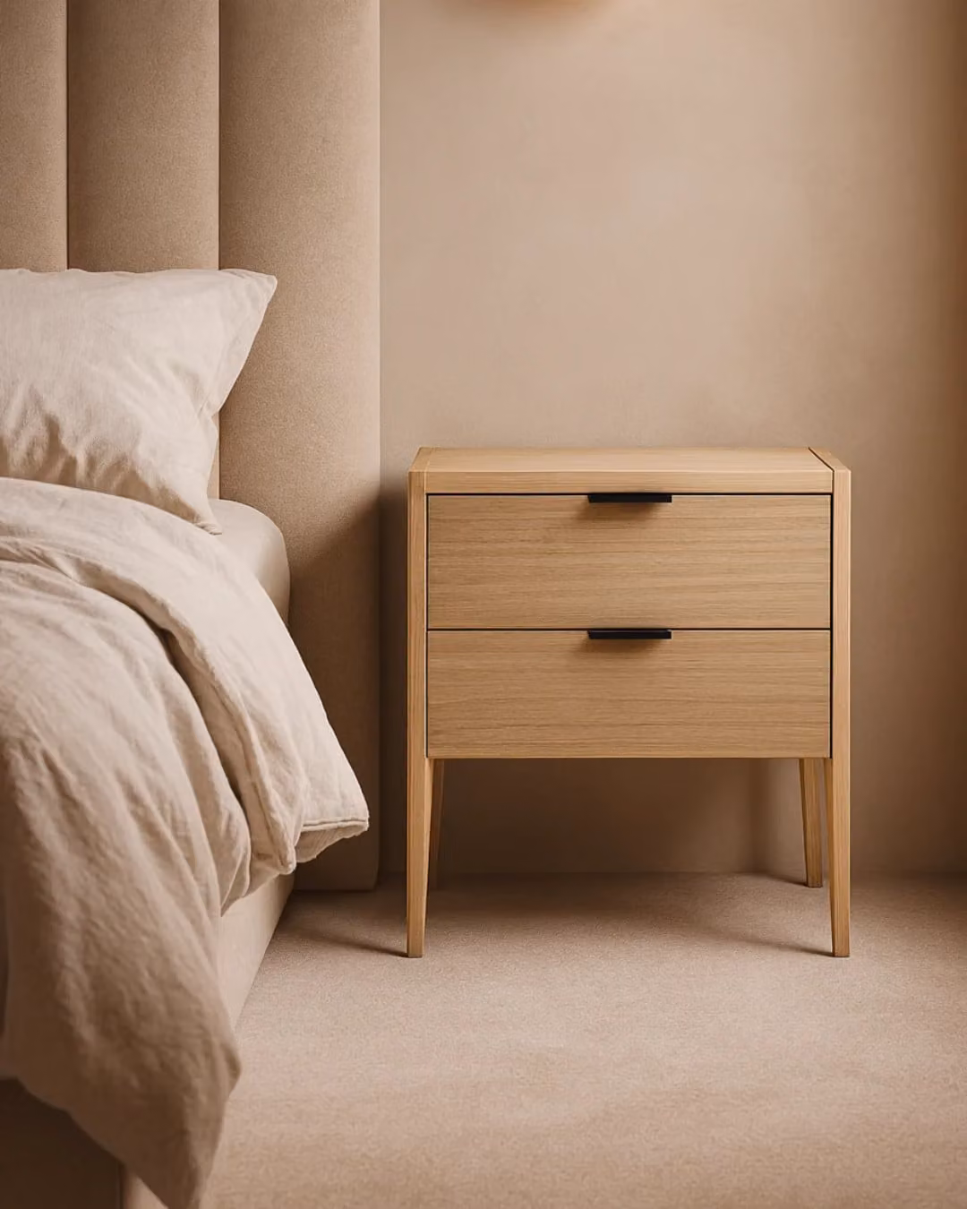 Tommy Franks Scandinavian Wood Bedside Table in Beige