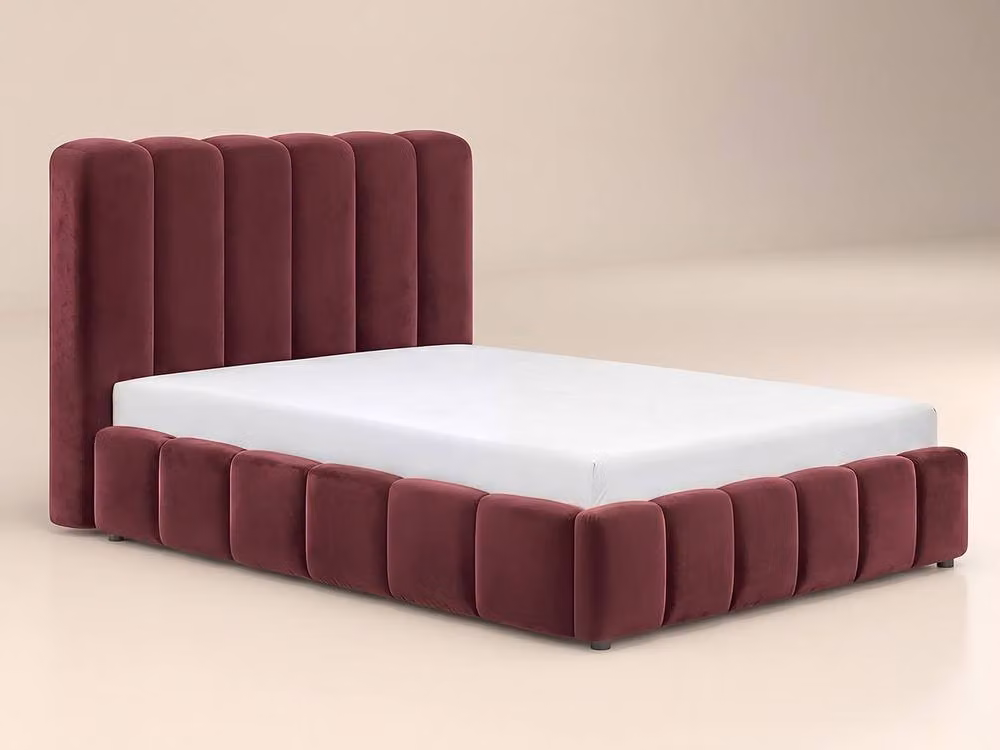 Solace+Co Emilie Upholstered Ottoman Bed in Burgundy Velvet, W/D/H: 140 x 200 cm – 5