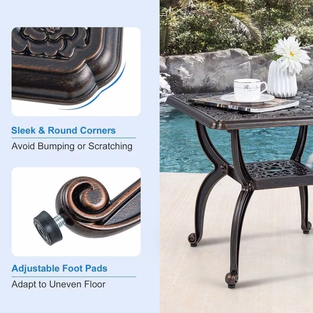 SPETLEK Cast Aluminium Floral Patio Side Table in Bronze, Diameter: 53 cm – 5
