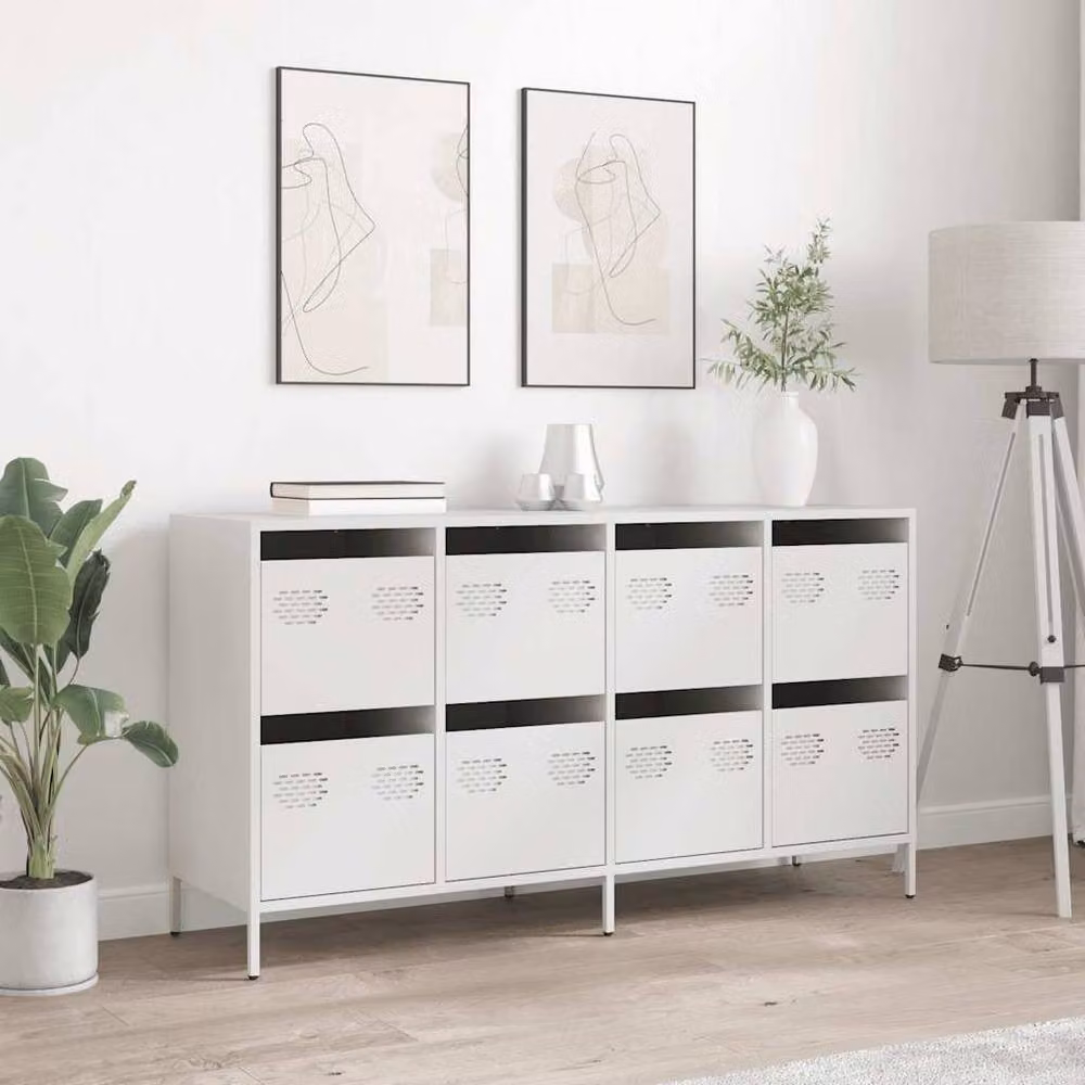 Berkfield Home White Matt Metal Sideboard W/D/H: 135 x 39 x 73.5 cm – 2