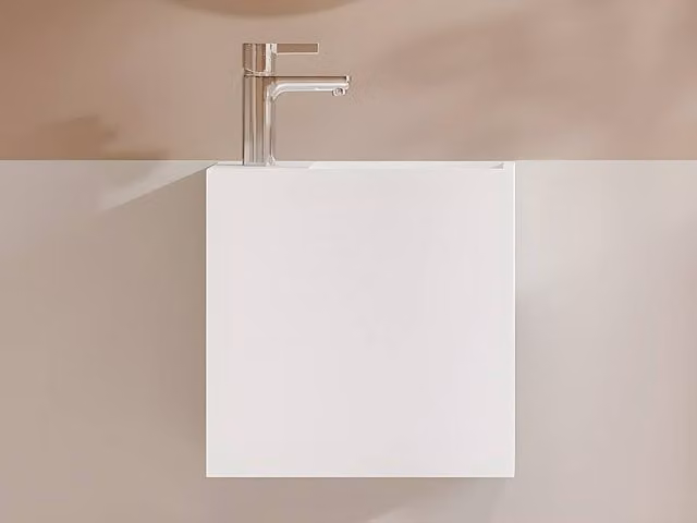 Vente-unique Solid Surface Wall-Mounted Washbasin with Recess, Left-Hand Taps, White, W: 40 cm, D: 40 cm, H: 20 cm – 1