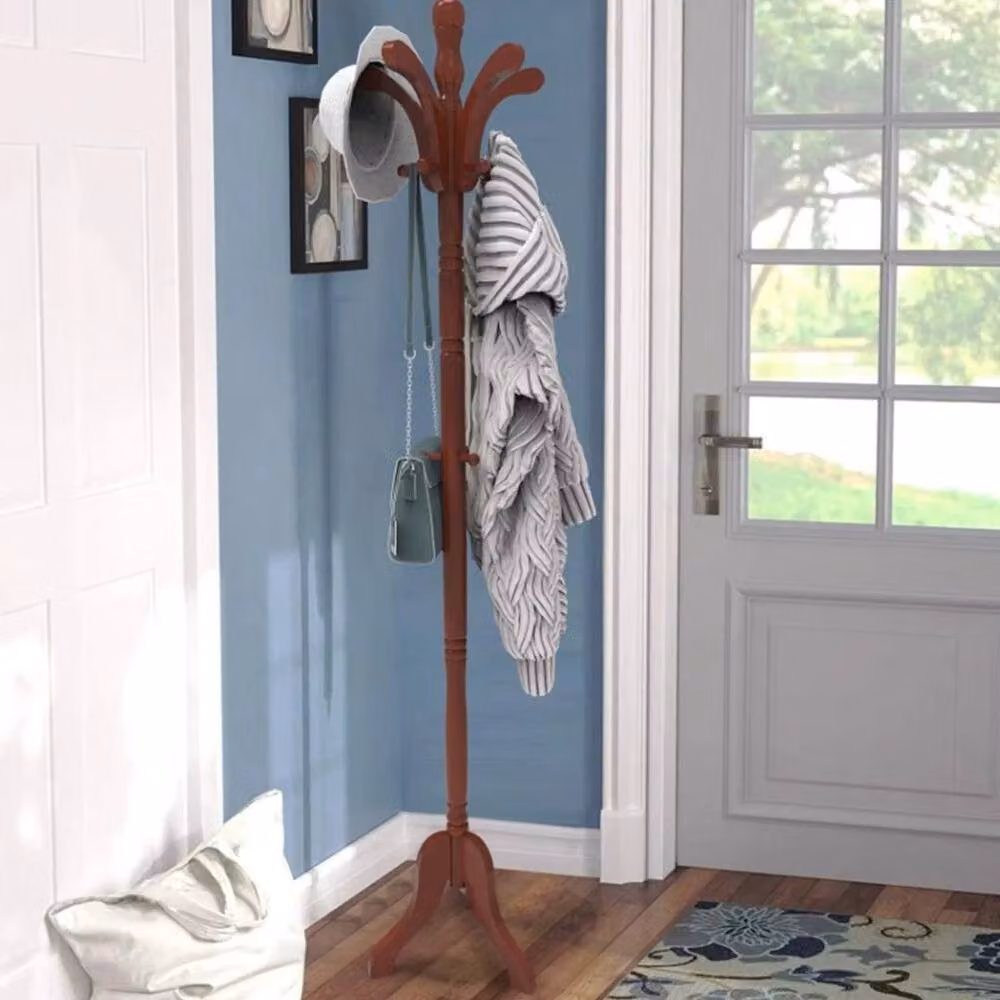 FLAVORA Red Lacquered Wooden Vintage Clothes Rail Stand, Height: 182.88 cm, Width: 50 cm, Depth: 50 cm – 3