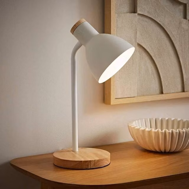FORGEVIO Adjustable White Wooden Task Desk Lamp