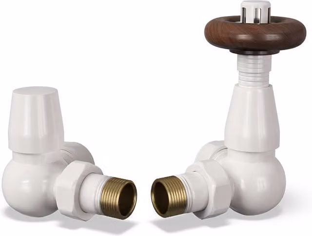 Stirling Traditional Thermostatic Radiator Valve and Lockshield Set in White and Silver with Brass Construction