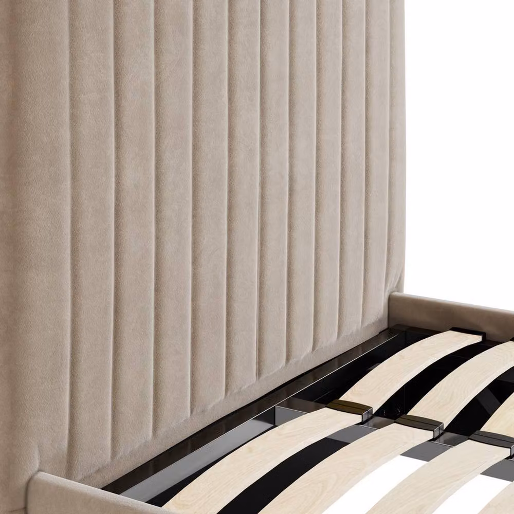 Lemon Pavilion Furniture Berlin Tall Ottoman Single Bed Frame in Beige Velvet, W/D/H: 100 x 200 x 124 cm – 3
