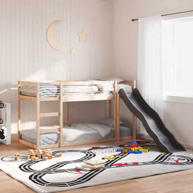 Berkfield Home Solid Wood Bunk Bed with Slide and Ladder in Brown, W/D/H: 200 x 80 x 160 cm