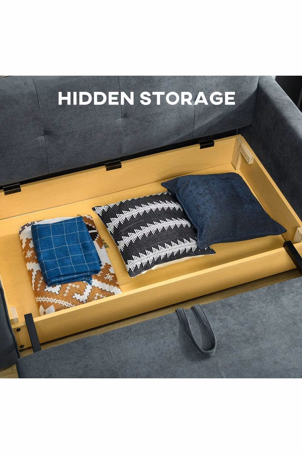 ERGOVEXA 2 Seater Fabric Sofa Bed in Grey with Pull Out Frame and Removable Covers, W/D/H: 152 x 78 x 101 cm – 2