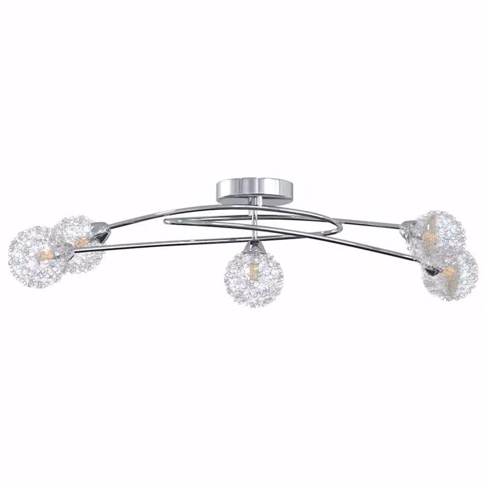 Berkfield Home Beautiful Industrial Ceiling Lamp in Silver with Transparent Glass Shades for 5 G9 LED Lights – 2