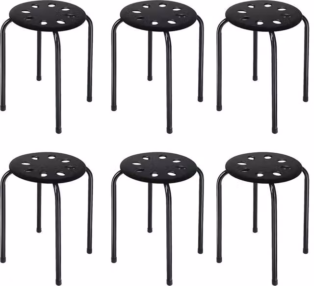 COSTWAY Stackable Black Backless Stool with Metal Frame