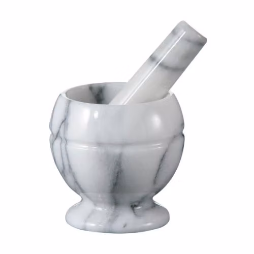 Orsina White and Grey Marble Mortar and Pestle Set with Ergonomic Grip, Diameter: 10 cm – 1