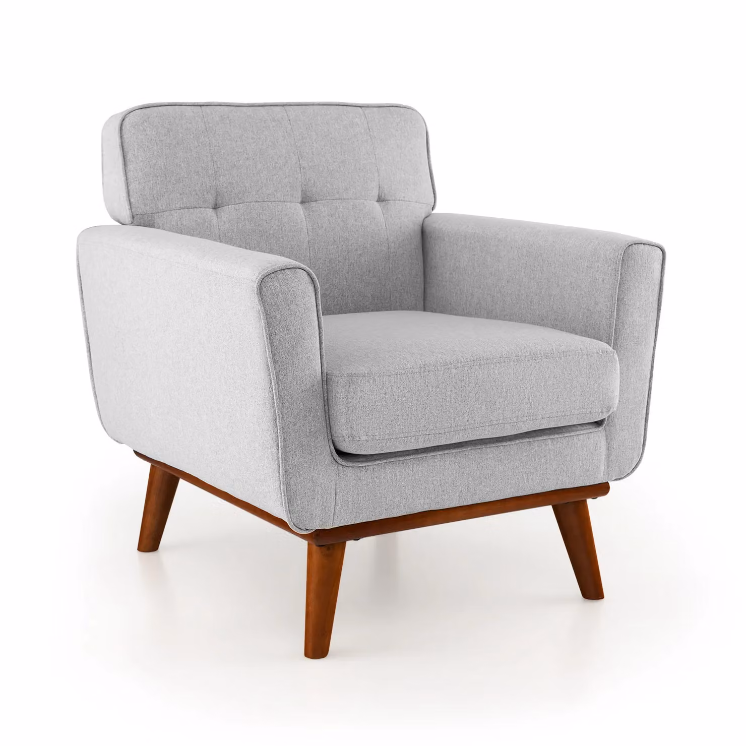 Costway Grey Linen Fabric Upholstered Armchair with Button Tufting and Solid Wood Frame – 2