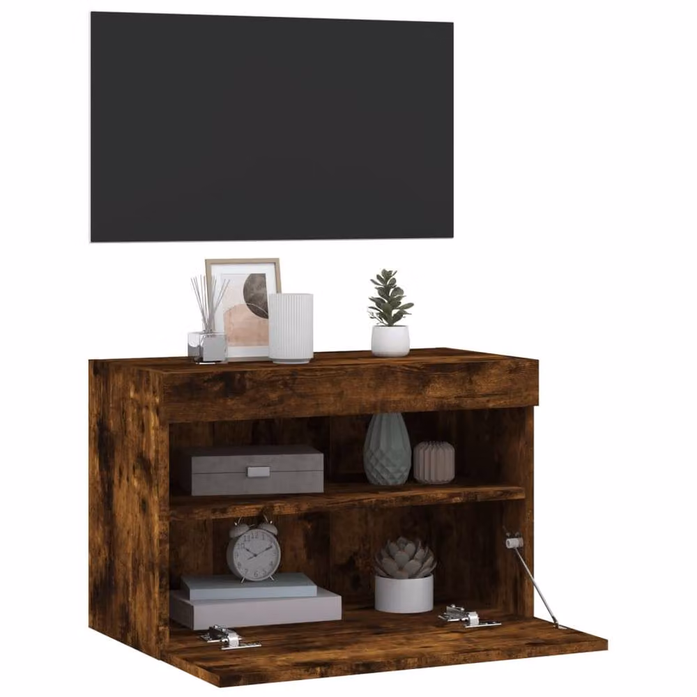 Berkfield Home TV Wall Cabinet with LED Lights in Smoked Oak Brown, W/D/H: 60 x 30 x 40 cm – 7