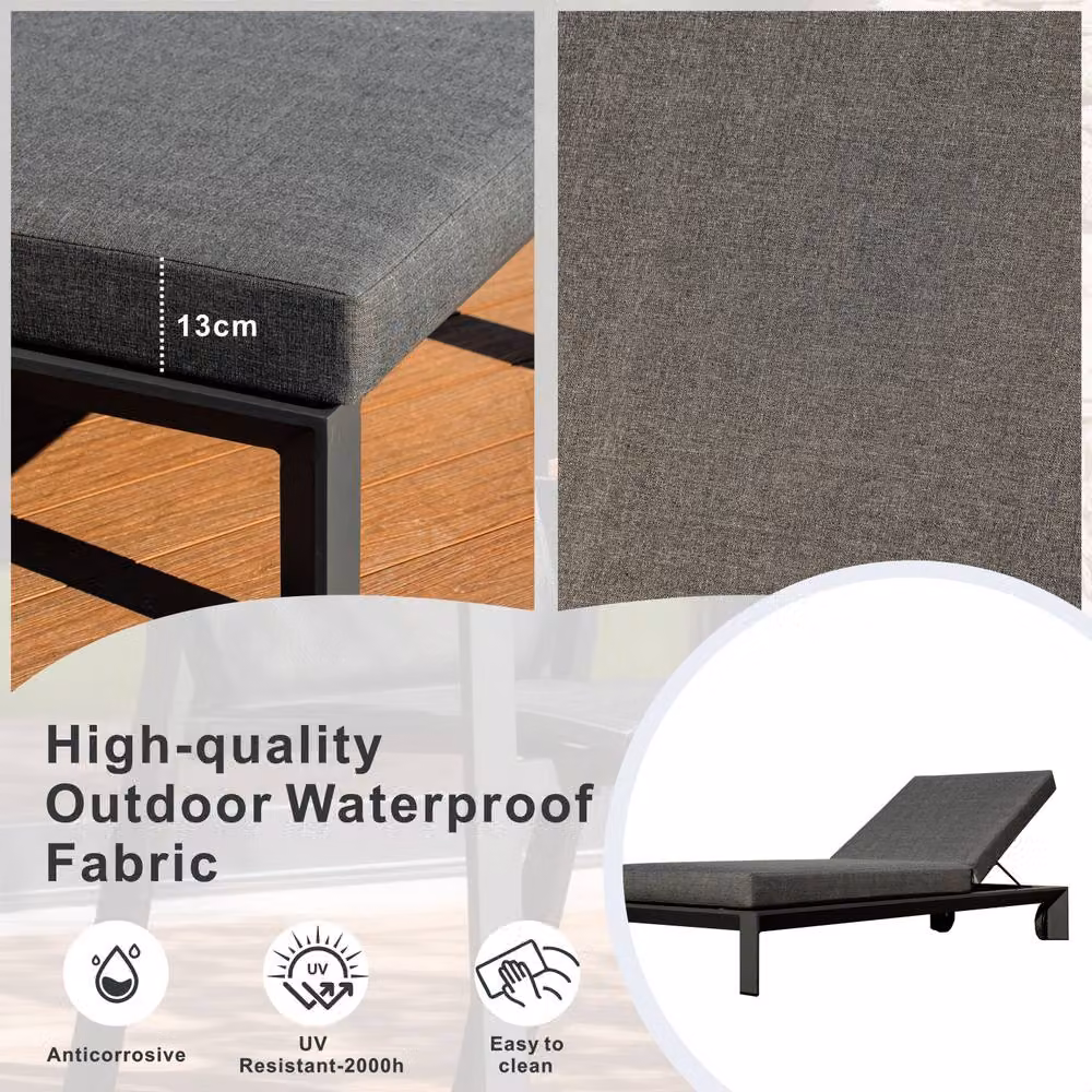 MIMO Fully Assembled Matt Grey Aluminium Lounger with Wheels – 4