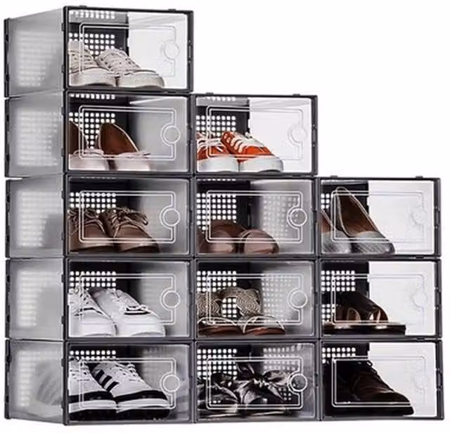 NESTLUNE 12 Pack Stackable and Foldable Durable Plastic Shoe Boxes in Transparent – 1