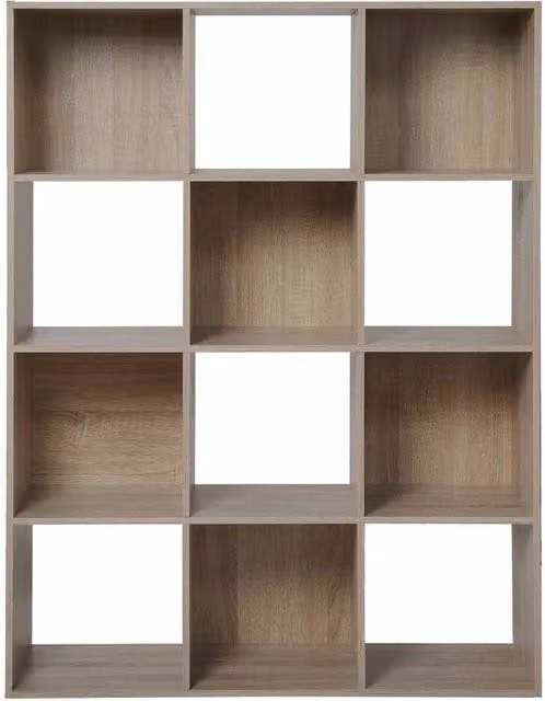 CALICOSY 12-Compartment Cube Storage Shelf in Brown, W/D/H: 93.3 x 29.8 x 124.2 cm – 1