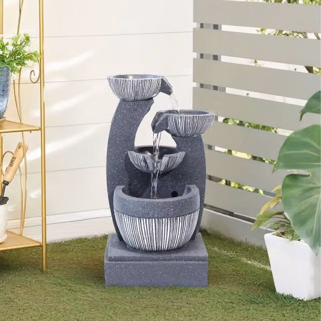 Lifeideas Grey Outdoor Electric Cascading Bowls Tabletop Fountain, Diameter: 24 cm