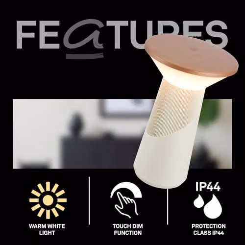Briloner Pilia Rechargeable LED Table Lamp with Stepless Touch Dimmer, IP44, Warm White, H 24 cm x W 15 cm x D 15 cm, Warm Grey Coffee – 3