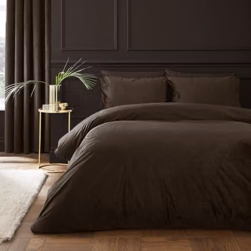 Catherine Lansfield Kingsley Matt Velvet Duvet Cover and Pillowcase Set, Chocolate Brown, W/D/H: 180 x 200 cm