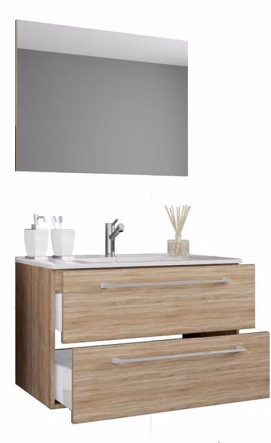 VCM Badinos SP 3-Piece Washroom Washbasin Set in Natural Sand and Brown – 1