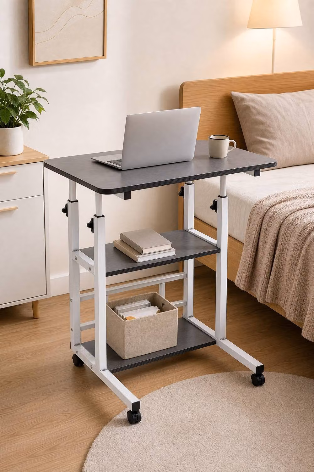 Garden Sanctuary Height Adjustable Mobile Overbed Desk with Wheels in Dark Grey – 2