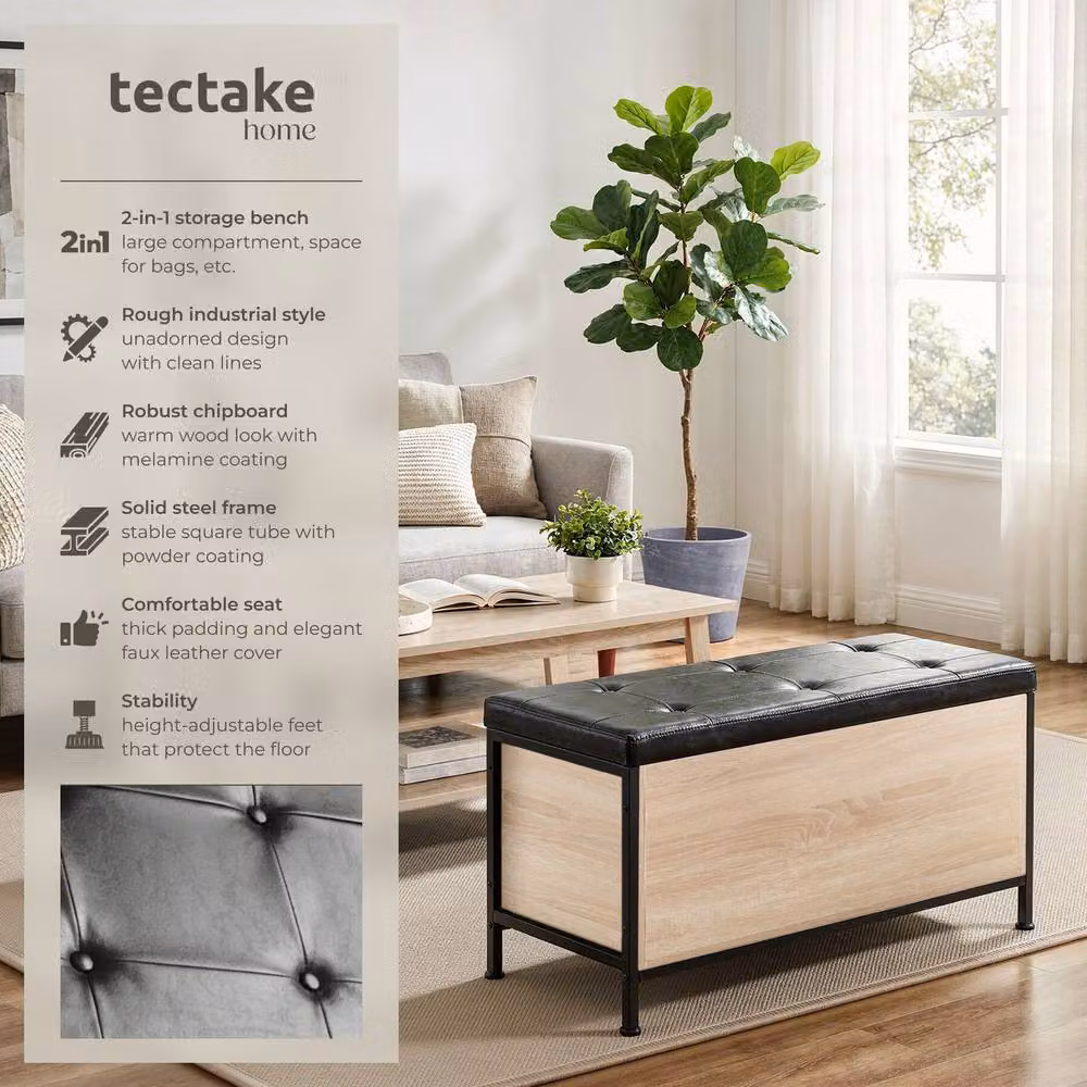 tectake Calico Storage Bench in Light Oak and Brown – 2
