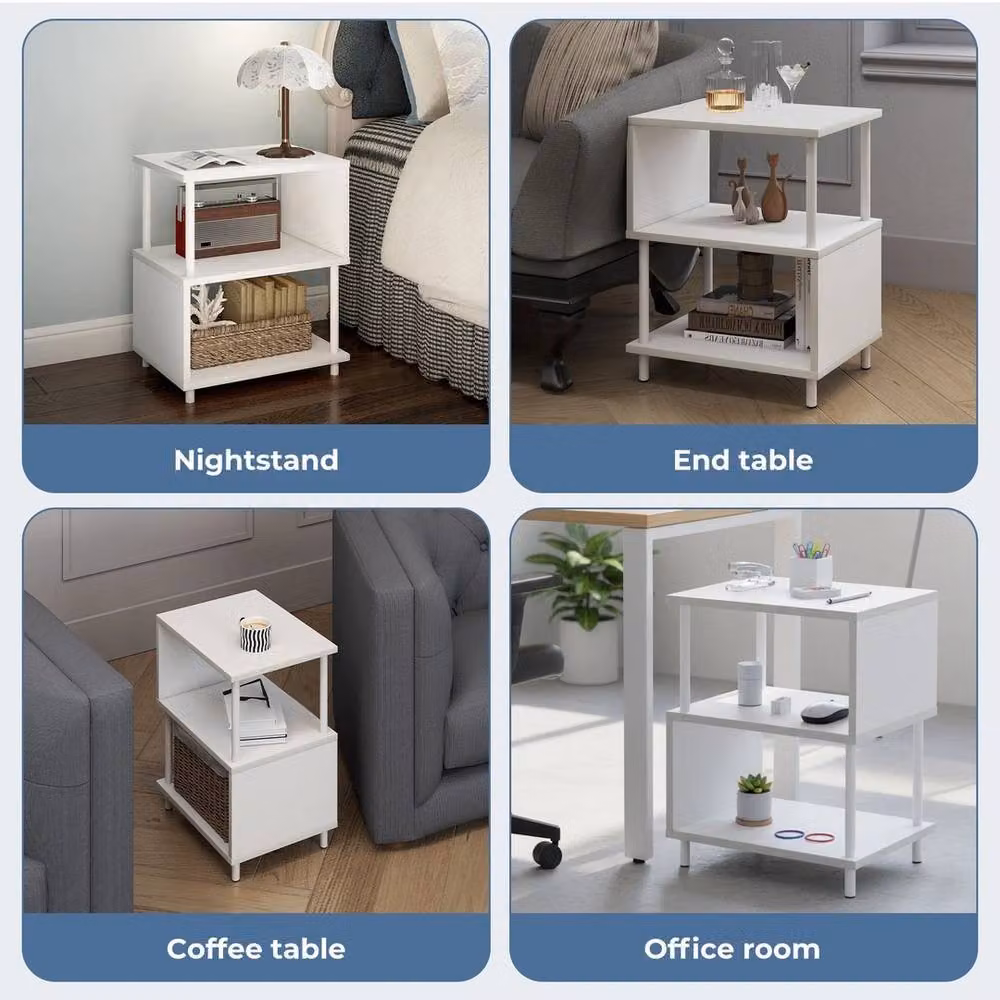VOGREX 3-Tier Modern White Storage Side End Table W/D/H: 40 x 30 x 50 cm – 4