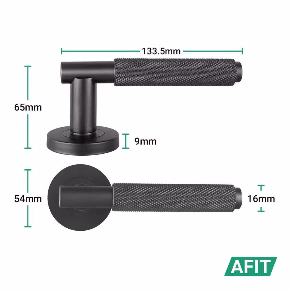 AFIT Matt Black Door Handle and Euro Lock Cylinder Set with Hinges, W/D/H: 15.0 x 15.0 x 15.0 cm – 2