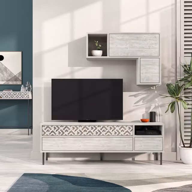 Decortie Heaton Modern TV Unit with Storage and Wall Shelf, White