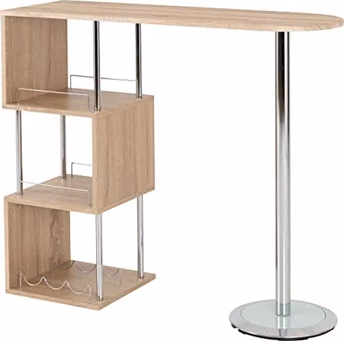 Seconique Charisma Home Bar Table in Oak and Chrome, W: 120 cm, D: 24 cm, H: 104.5 cm – 1