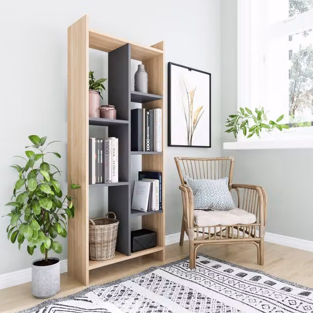 Decorotika Modern 4-Tier Wood Bookshelf in Anthracite, Black and Brown, Height: 160 cm