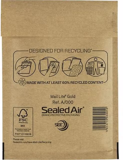 Sealed Air Pack of 100 Self-Adhesive Gold and White Mailing Envelopes