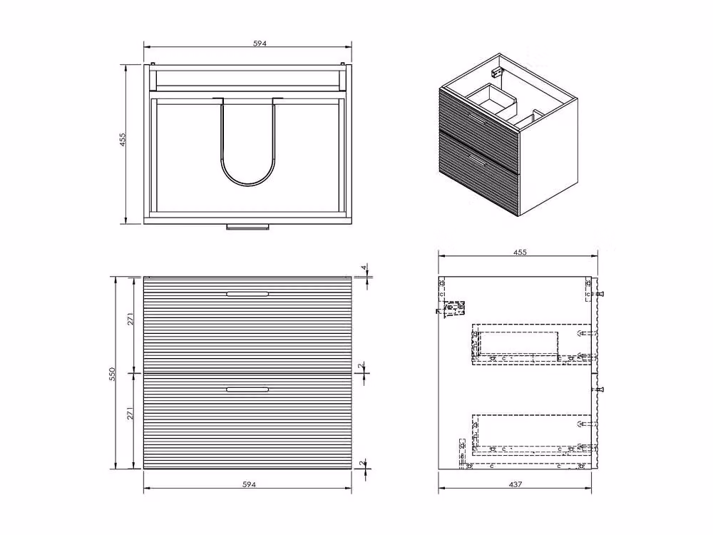Vente-unique Fluted Wall-Hung Bathroom Unit with Inset Basin and 2 Drawers in Light Oak – 3