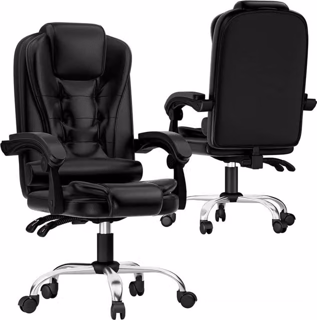 Gartistgo Executive High Back Ergonomic PU Leather Office Chair with Footrest and Headrest in Black