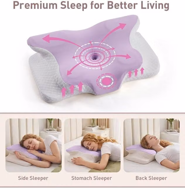 Living and Home Soft Memory Foam Pillow with Removable Breathable Cover in Purple – 1