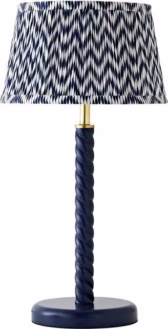 Amara Navy Twist Table Lamp with Chevron Pleat Shade in Blue and White