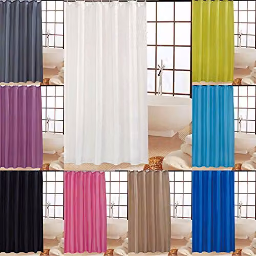 KAV White Polyester Mould and Mildew Resistant Shower Curtain with Matching Hooks, W 180 cm x H 220 cm – 2