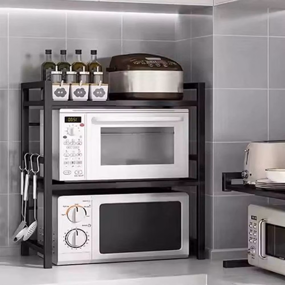 SPETLEK 3-Tier Expandable Microwave Oven Rack Stand in Black with Adjustable Shelves – 1