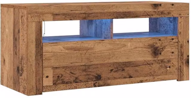 Berkfield Home Modern TV Cabinet with LED Lights in Old Wood Brown, W/D/H: 90 x 35 x 40 cm – 1