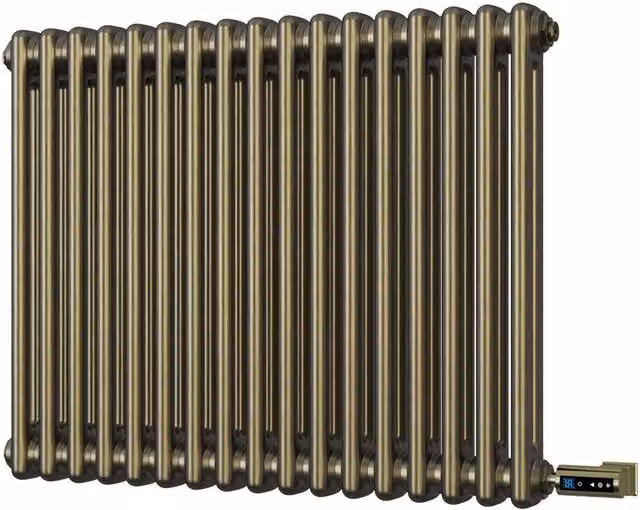 Alpha 2 Column Electric Steel Radiator in Antique Brass, H: 76.8 cm, W: 60 cm