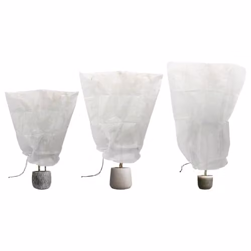 Harbour Housewares 3-Piece White Polyester Plant Fleece Frost Protection Cover Set with Drawstring – 1