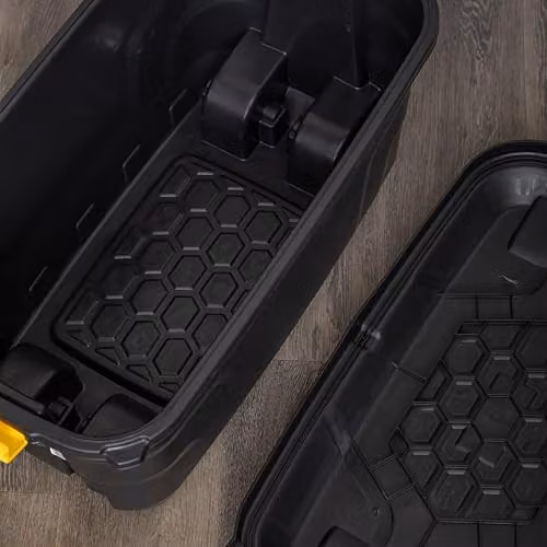Samuel ALEXANDER Set of 3 Heavy Duty Plastic Storage Boxes with Lockable Lids and Wheels, Black, 75L each – 2