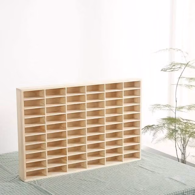 EONLION 60 Grid Wooden Toy Car Display Case, Brown, W: 52 cm, D: 35.6 cm, H: 3.5 cm