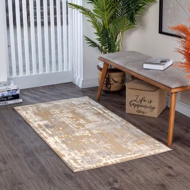 Livabliss Lustro Abstract Modern Marble Rug in Beige, Grey and White, W/D: 120 x 170 cm – 1